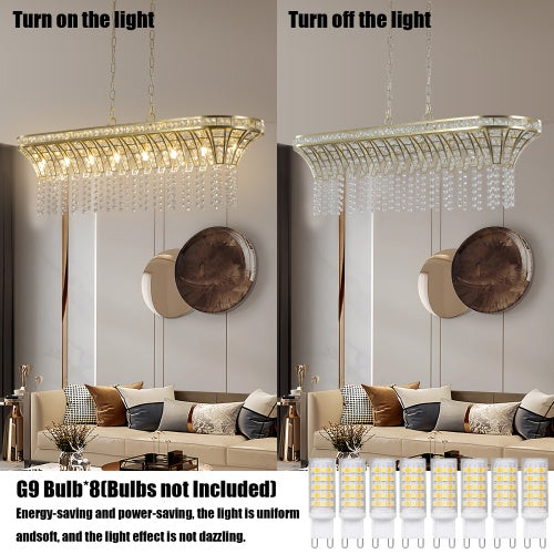 Luxe Divine Collection ~ Modern Champagne Gold Kitchen Island Lamp - Oval Crystal Ceiling Chandelier