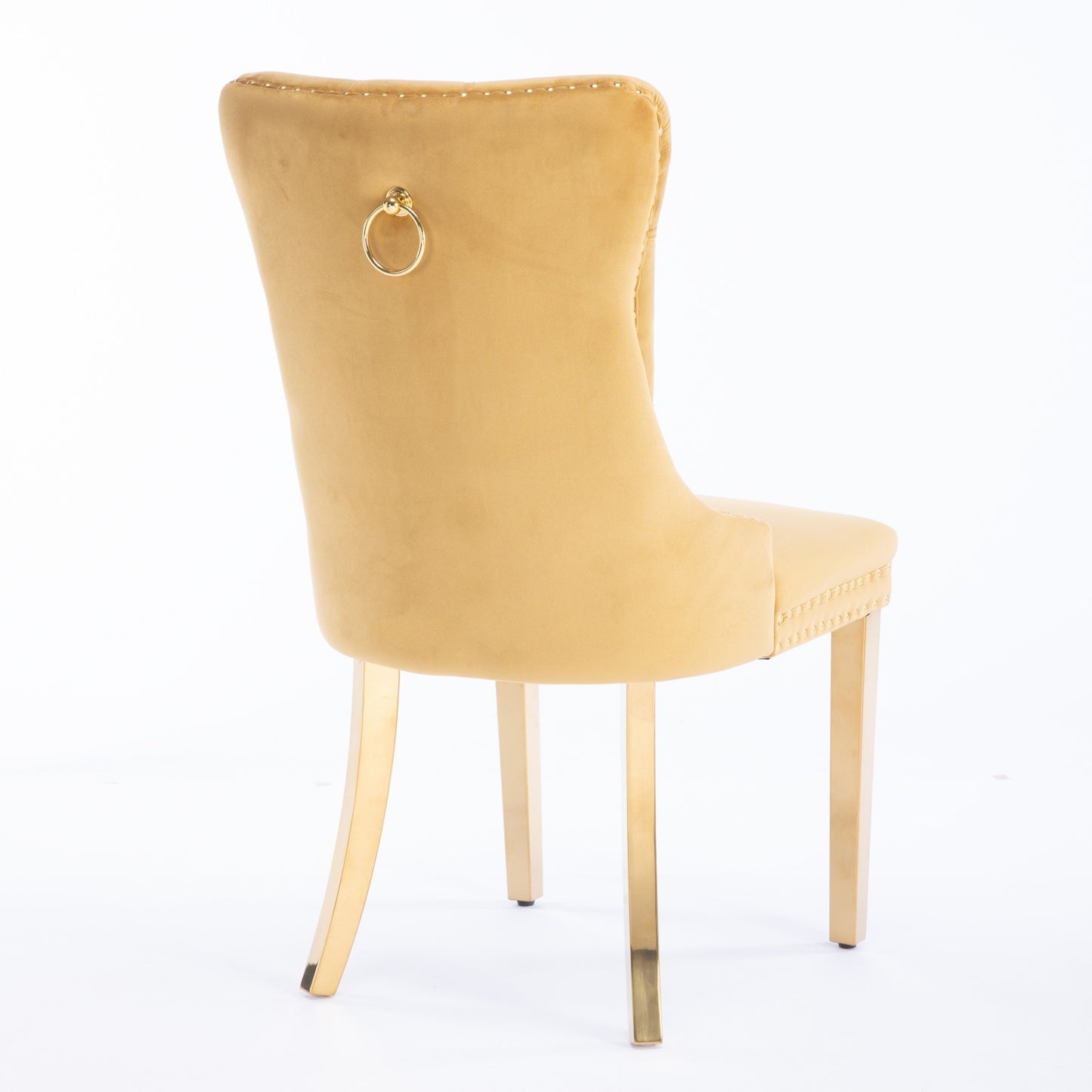 Luxe Divine Collection ~ High-end Tufted Solid Wood Contemporary Velvet Upholstered Dining Chair With Golden Stainless Steel Plating Legs,Nailhead Trim,Set Of 2