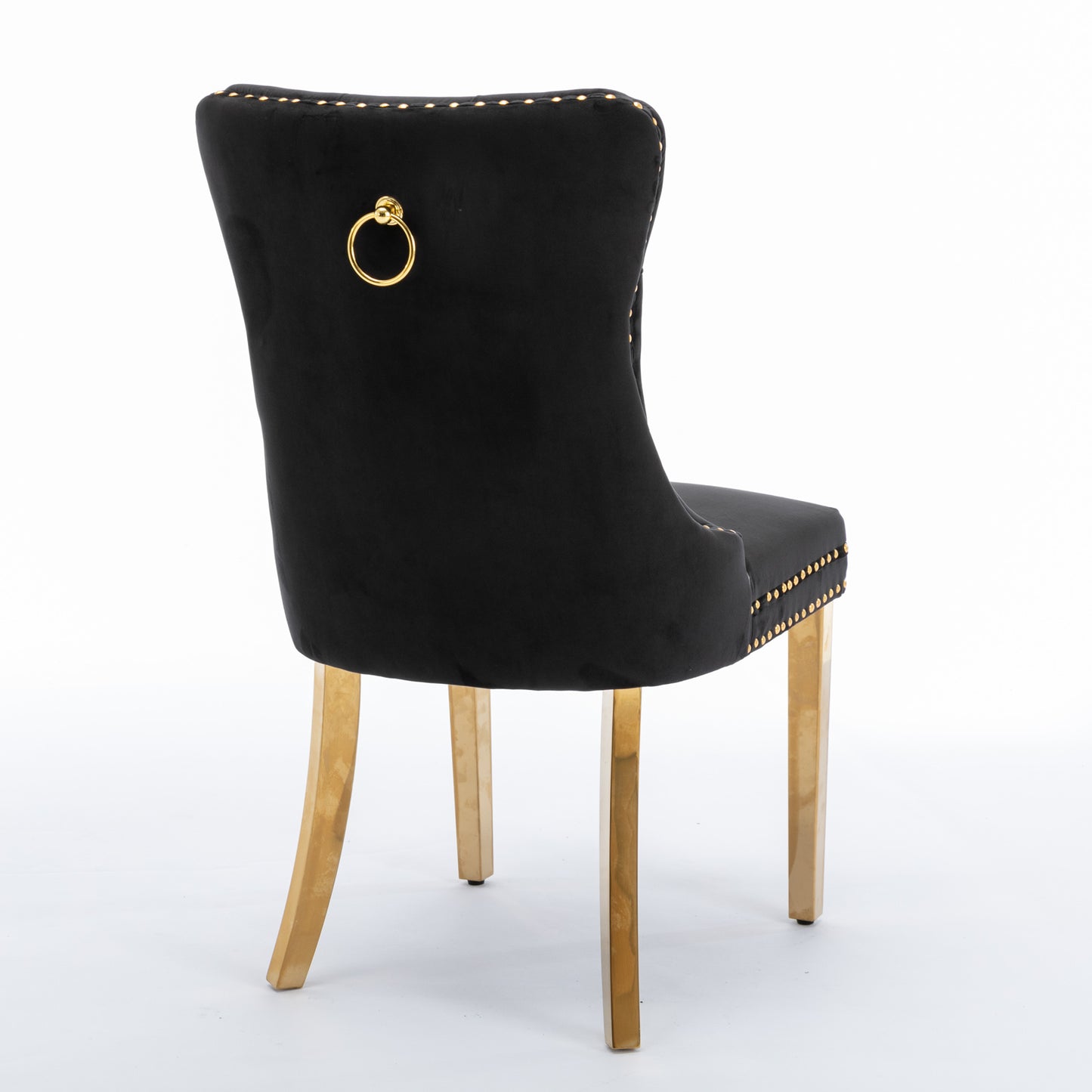 Luxe Divine Collection ~ Black Solid wood velvet cushion chair, gold-plated stainless steel chair leg nail head decoration 2-piece set in black and gold