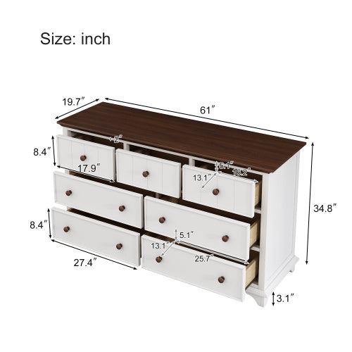 Luxe Divine Collection ~ Wooden Captain Seven-Drawer Dresser For Bedroom, Living Room, Kids' Room, White Walnut