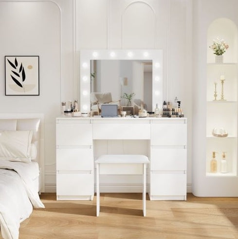 Luxe Divine Collection ~ Large White Vanity Tables With Mirror And Light
