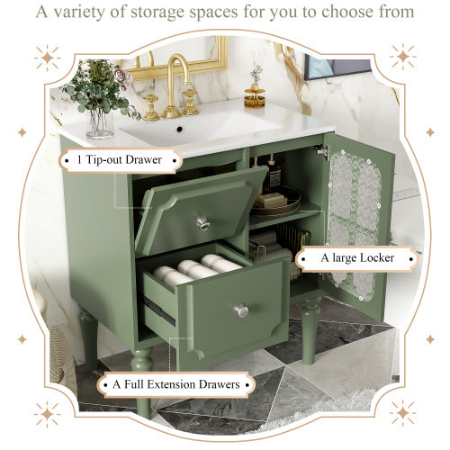 Luxe Divine Collection ~ Vintage Style 30inch Bathroom Vanity With Ceramic Sink Combination