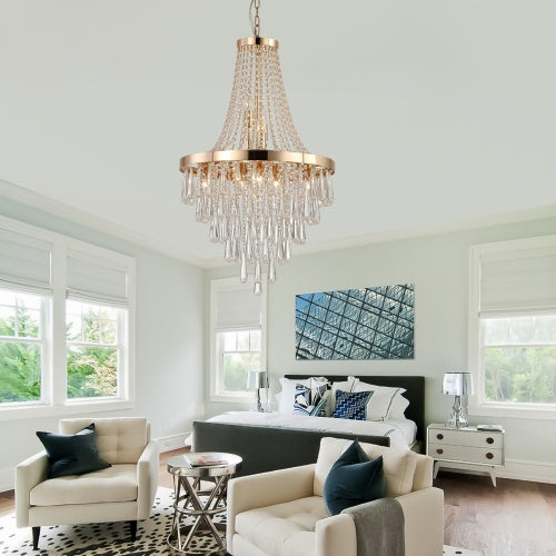 Luxe Divine Collection ~ Golden Crystal Chandelier, Large Modern Luxury Chandelier For Living Room, Dining Room, Bedroom, Hallway - Bulb Not Included