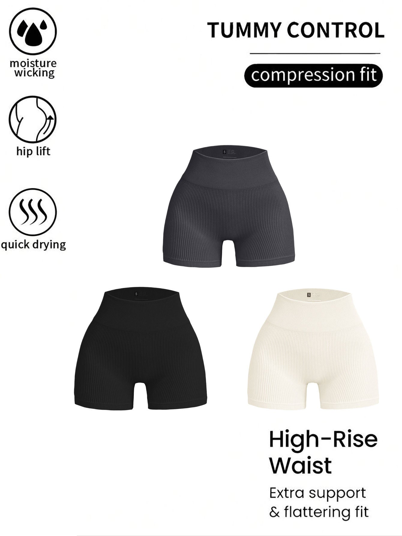 Luxe Divine Collection ~ 3 Pack Ribbed Soft New Women's High Waisted Biker Shorts