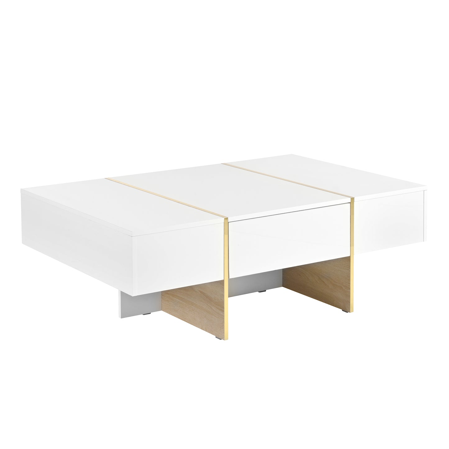 Luxe Divine Collection ~ 47.2 inch x 31.4 inch Multifunctional Rectangular Sofa Table with 2 drawers and Gold Wood Grain Leg Center Table, white