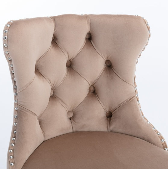 Luxe Divine Collection ~ Rotating Velvet Bar Stool Beige, Silver Nailhead Trim, Set of 2