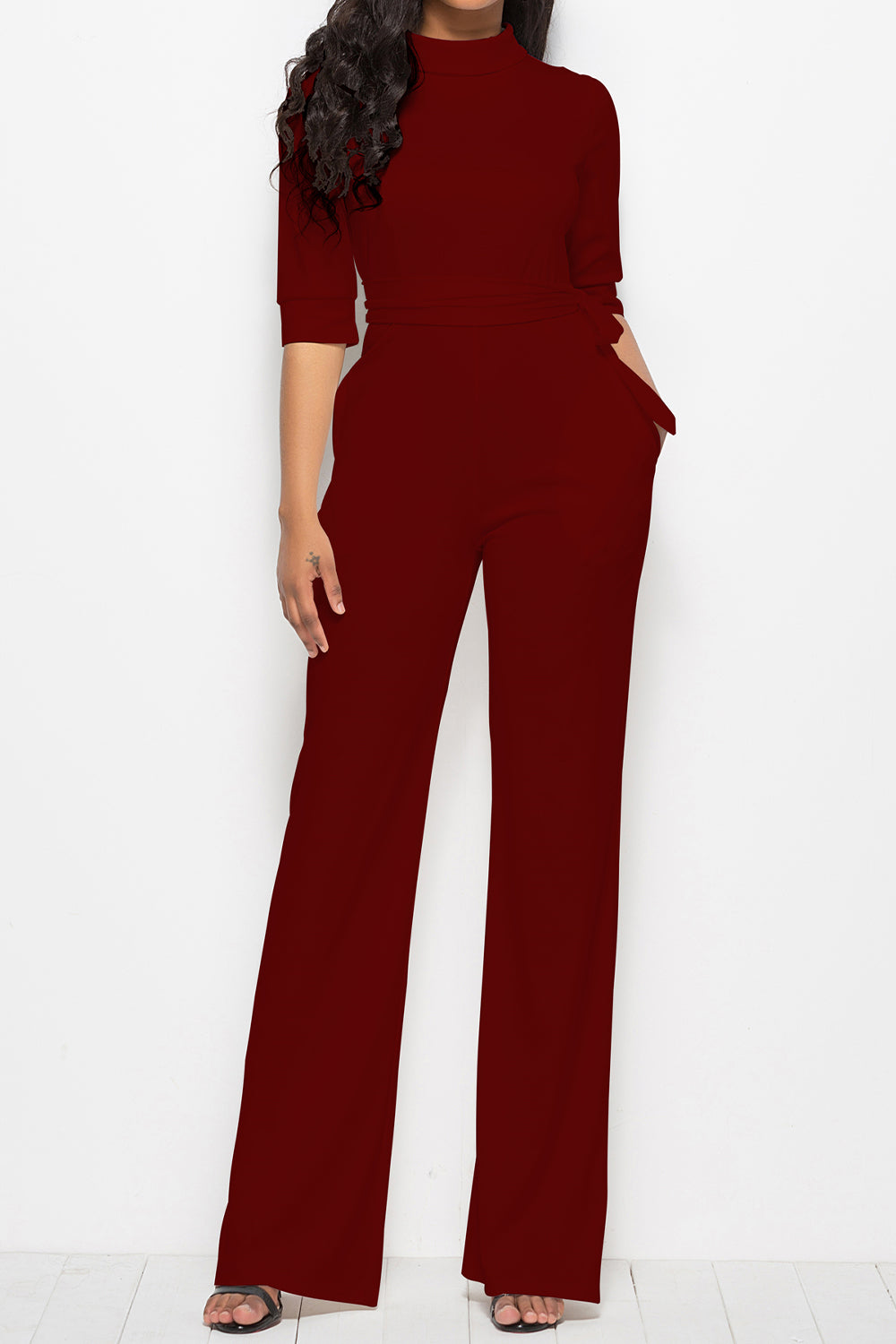 Luxe Divine Collection ~ Mock Neck Tie-Waist Half Sleeve Jumpsuit