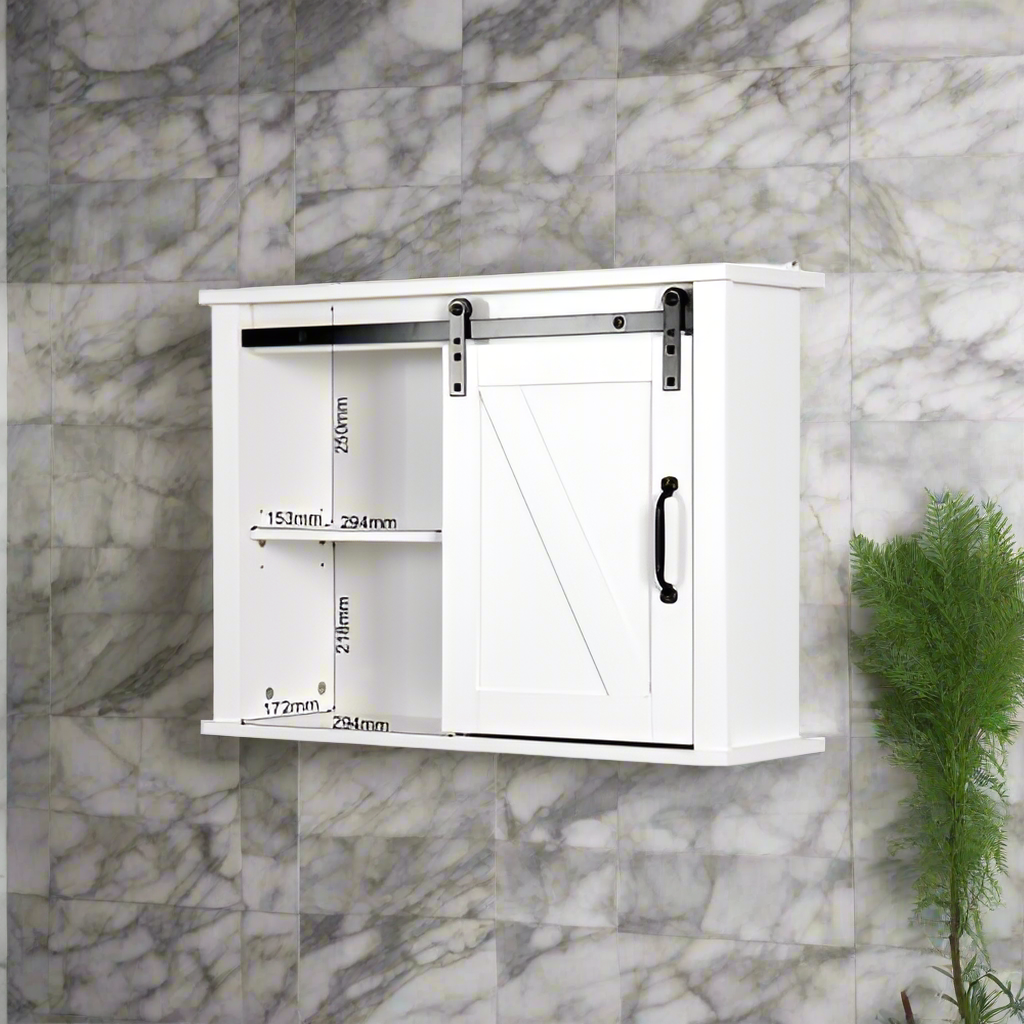 Luxe Divine Collection ~ Bathroom Wall Cabinet with 2 Adjustable Shelves Wooden Storage Cabinet with a Barn Door 27.16x7.8x19.68 inch