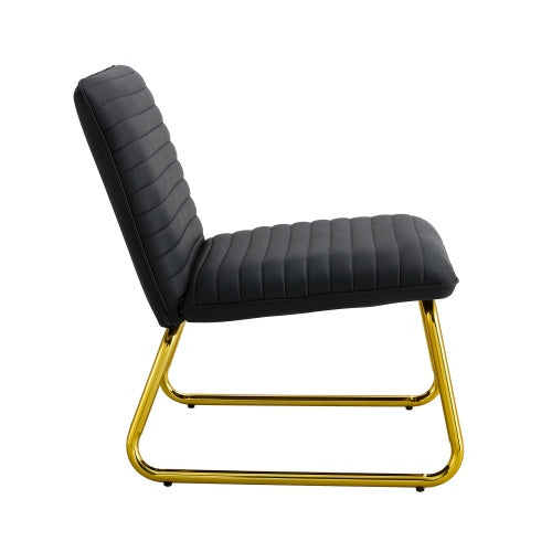 Luxe Divine Collection ~ Black Minimalist Armless Sofa Chair With PU Backrest And Golden Metal Legs, For Office or Home