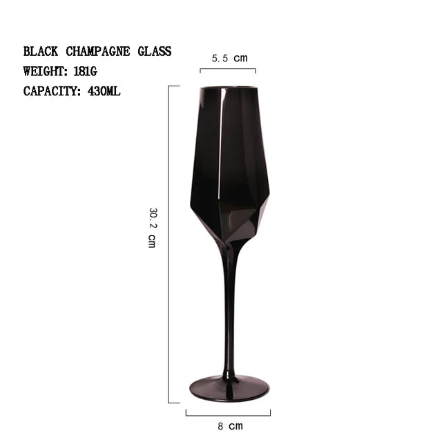 Luxe Divine Collection ~ Pure Black Crystal Golden Edge Wine Glass, Special Champagne Glasses