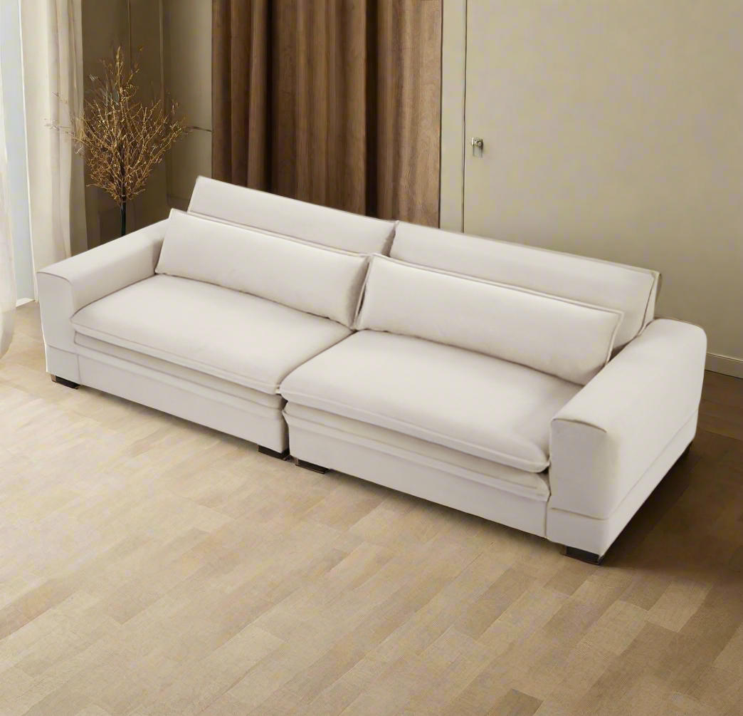 Luxe Divine Collection ~ Medieval Modern Fabric Sofa For Living Room, Bedroom, Apartment, Home Office, Beige