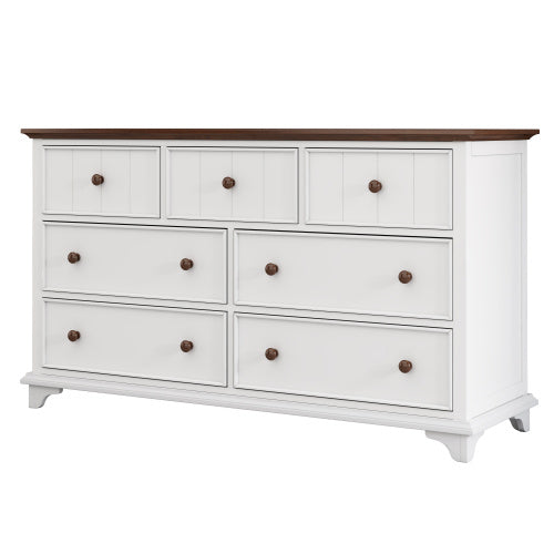 Luxe Divine Collection ~ Wooden Captain Seven-Drawer Dresser For Bedroom, Living Room, Kids' Room, White Walnut