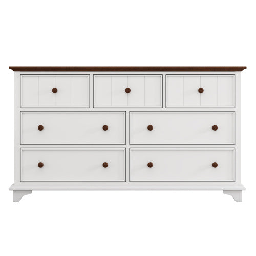 Luxe Divine Collection ~ Wooden Captain Seven-Drawer Dresser For Bedroom, Living Room, Kids' Room, White Walnut