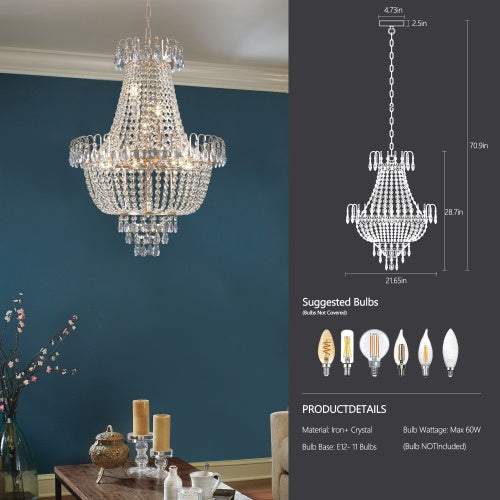 Luxe Divine Collection ~ Golden Crystal Chandelier, Large Modern Luxury Chandelier, Suitable For Living Room, Dining Room, Bedroom, Hallway - Bulb not Included