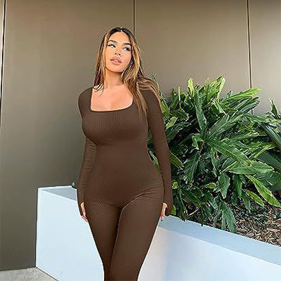 Luxe Divine Collection ~ Women's Yoga Everyday, Sports Fitness Jumpsuit, Long Sleeve, Square Collar, Multiple Colors, S-3xl