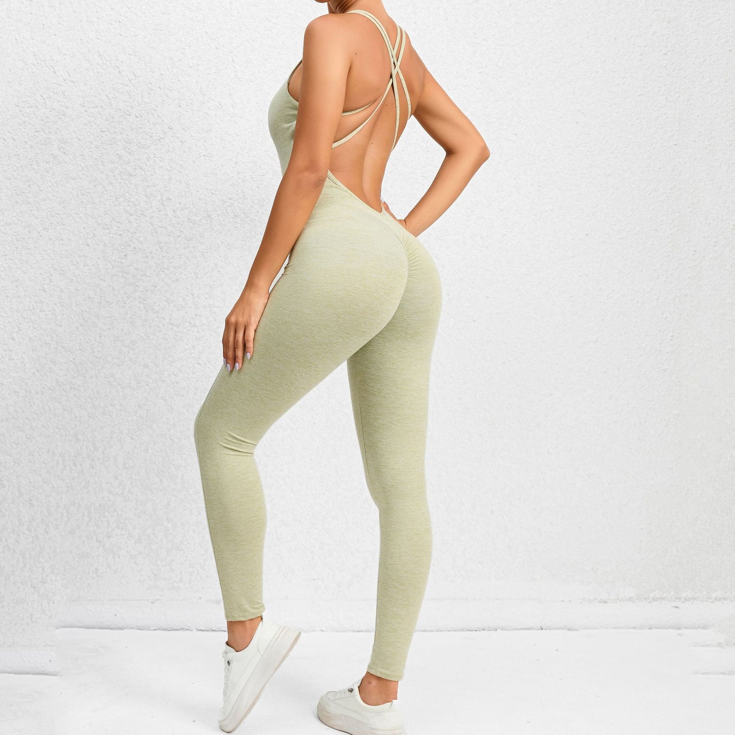 Luxe Divine Collection ~ Yoga Jumpsuit With Cross-strap Back Design Seamless Leggings