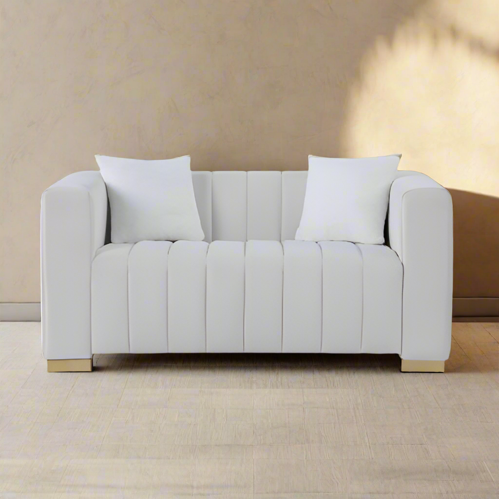 Luxe Divine Collection ~ A Modern Channel LoveSeat Sofa, Grey or White