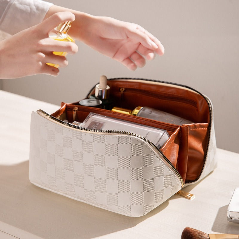 Luxe Divine Collection ~ Checkered Pillow Bag Makeup Bag Portable Travel Cosmetics Bag