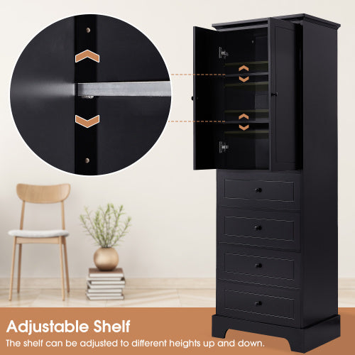 Cabinet With 2 Doors And 4 Drawers For Bathroom, Office