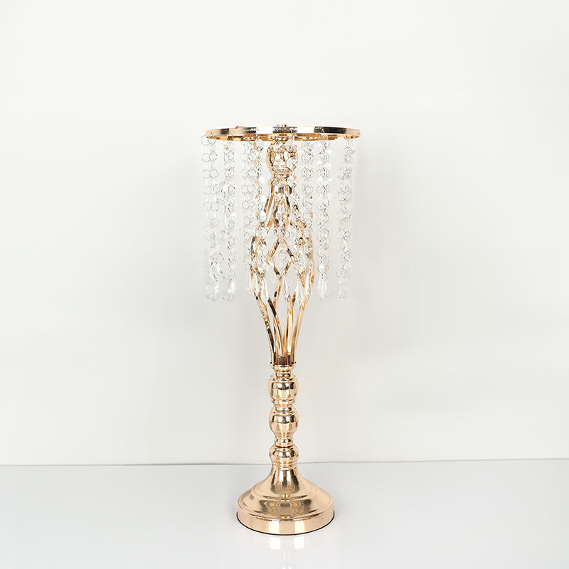 Luxe Divine Collection ~ Gold-Plated Wrought Iron Metal Flower Stand or Candle Holder with Crystal Acrylic Beads Hanging