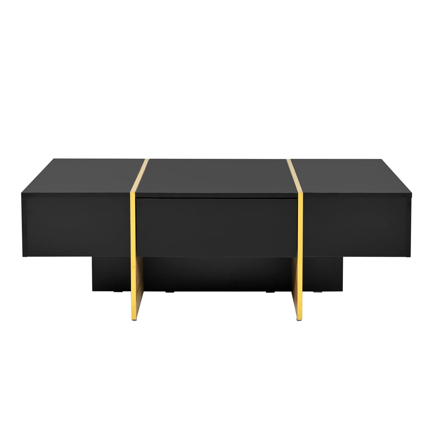 Luxe Divine Collection ~ 47.2 inch x 31.4 inch multifunctional rectangular sofa table with 2 drawers and gold wood grain leg center table, black