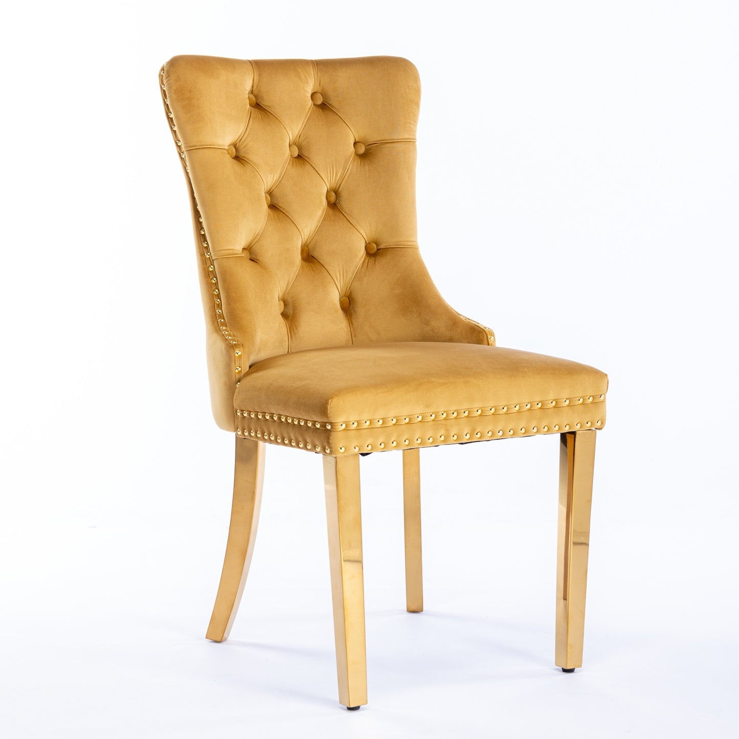 Luxe Divine Collection ~ High-end Tufted Solid Wood Contemporary Velvet Upholstered Dining Chair With Golden Stainless Steel Plating Legs,Nailhead Trim,Set Of 2