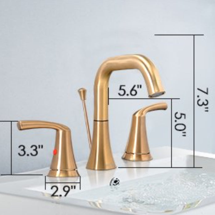 Luxe Divine Collection ~ Brushed Gold Widespread 8 Inch Bathroom Faucet With Pop Up Drain Assembly