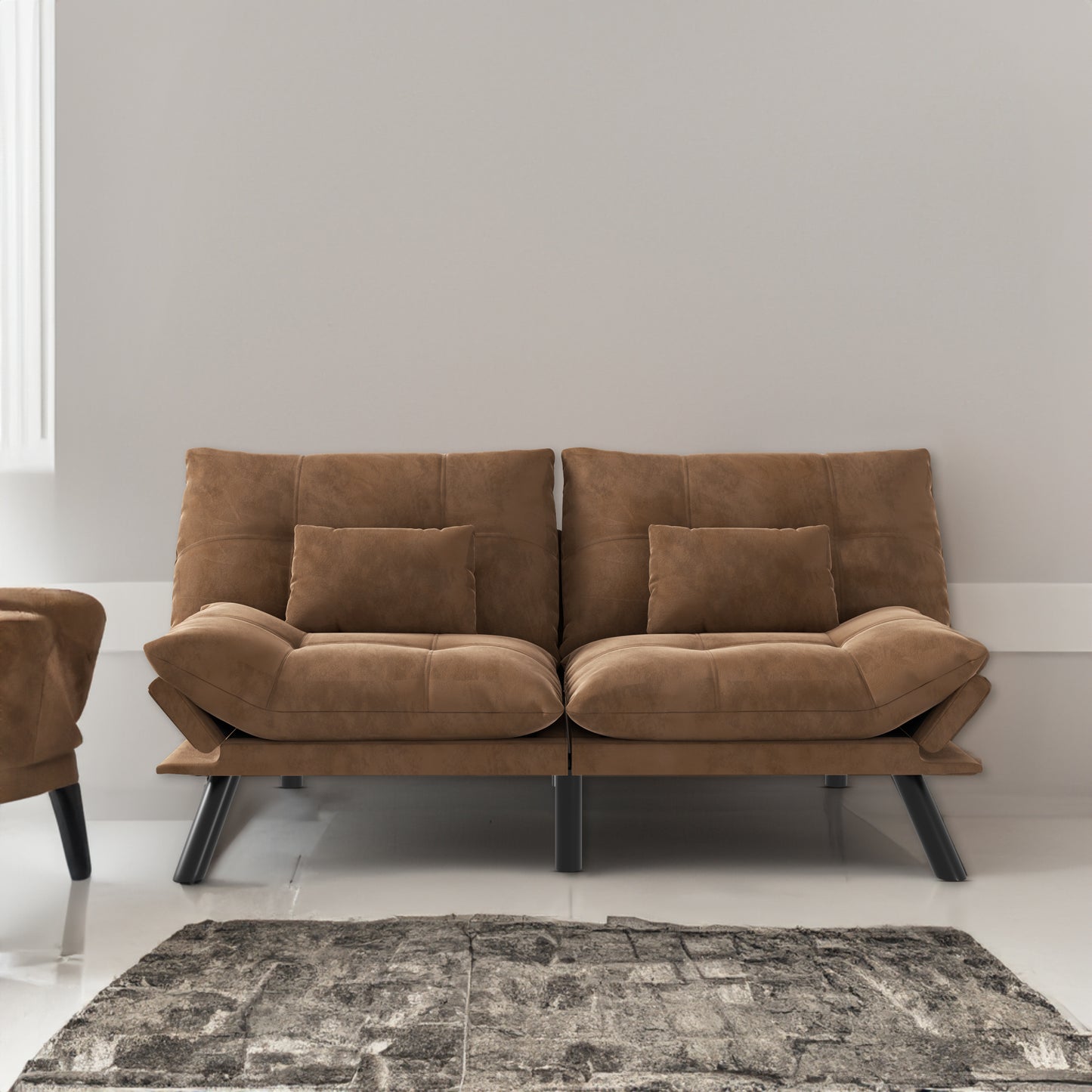 Luxe Divine Collection ~ Leather Feeling Brown Convertible Folding Modern Sofa Bed