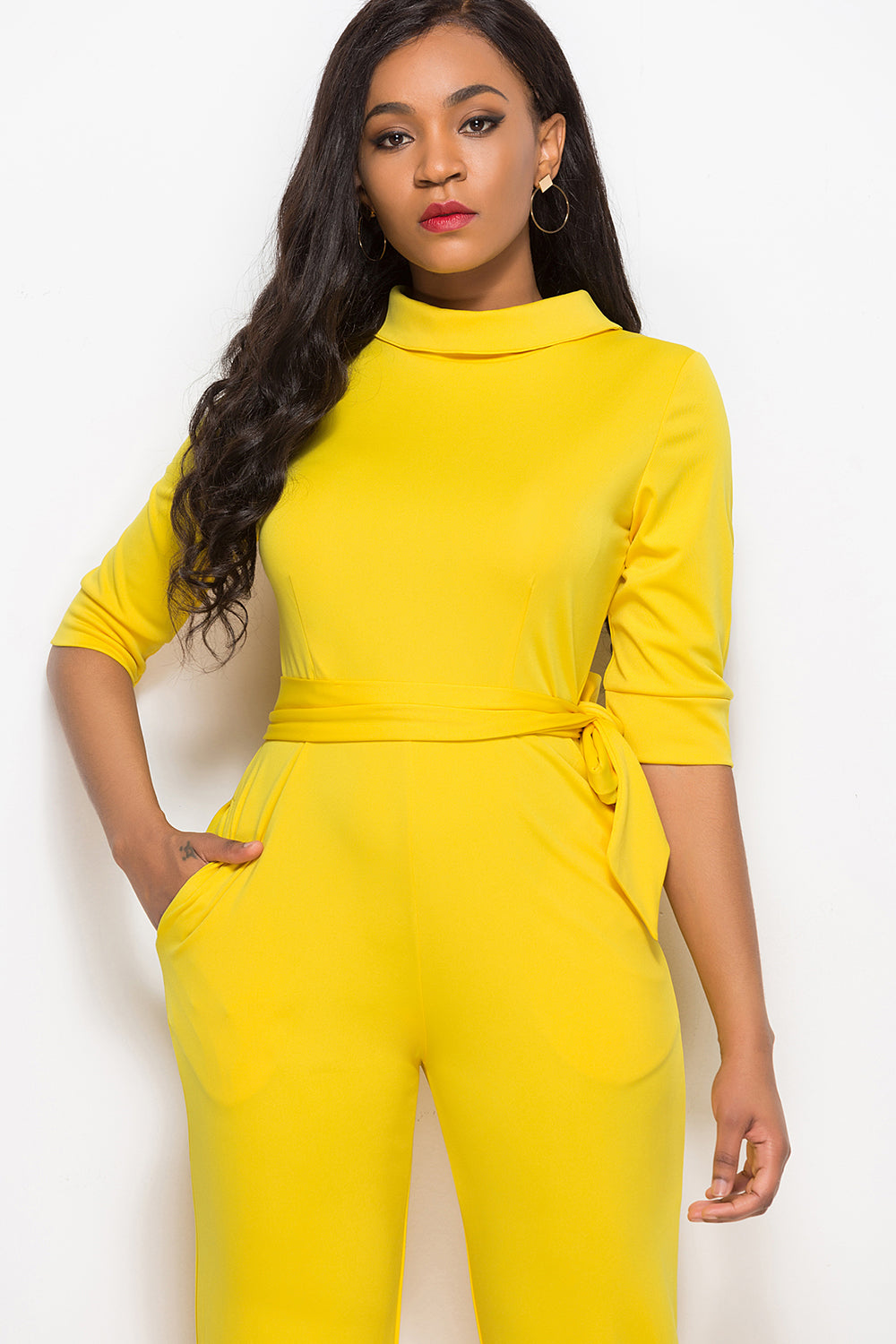 Luxe Divine Collection ~ Mock Neck Tie-Waist Half Sleeve Jumpsuit