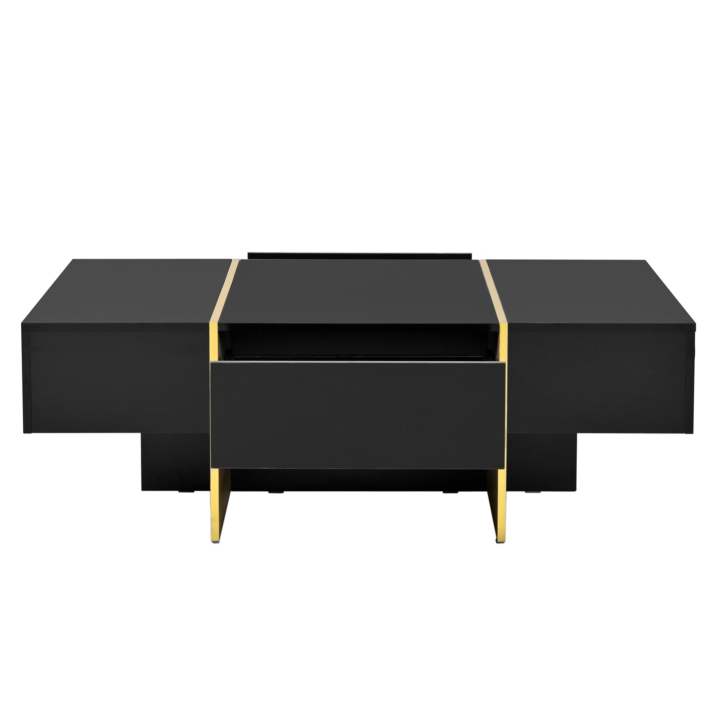 Luxe Divine Collection ~ 47.2 inch x 31.4 inch multifunctional rectangular sofa table with 2 drawers and gold wood grain leg center table, black