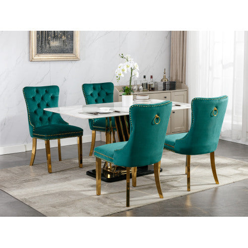 Luxe Divine Collection ~ Luxury Tufted Solid Wood Velvet Upholstered Dining Chair With Golden Stainless Steel Plating Legs, Nailhead Trim, Set Of 2