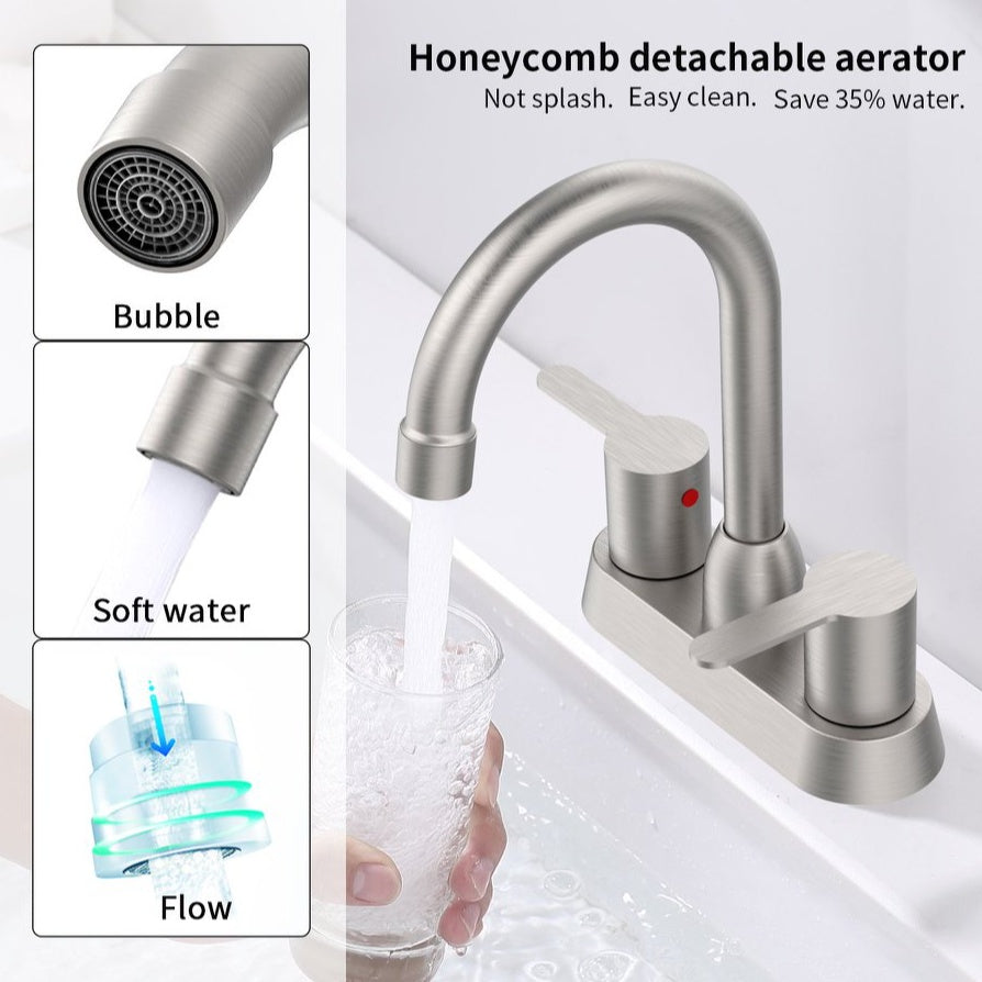 Luxe Divine Collection ~ 2 Handles Bathroom Sink Brushed Nickel Centerset RV Bathroom Faucets For 2 3 Hole