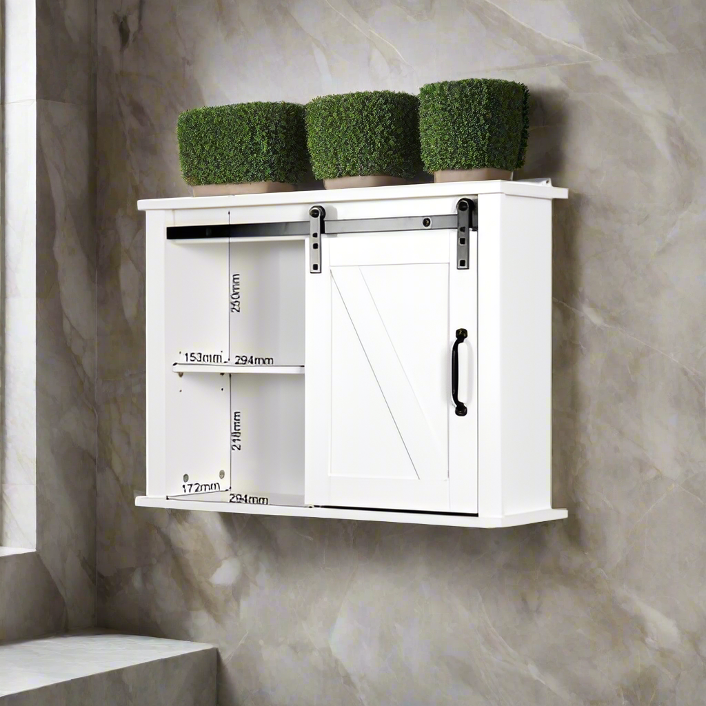 Luxe Divine Collection ~ Bathroom Wall Cabinet with 2 Adjustable Shelves Wooden Storage Cabinet with a Barn Door 27.16x7.8x19.68 inch