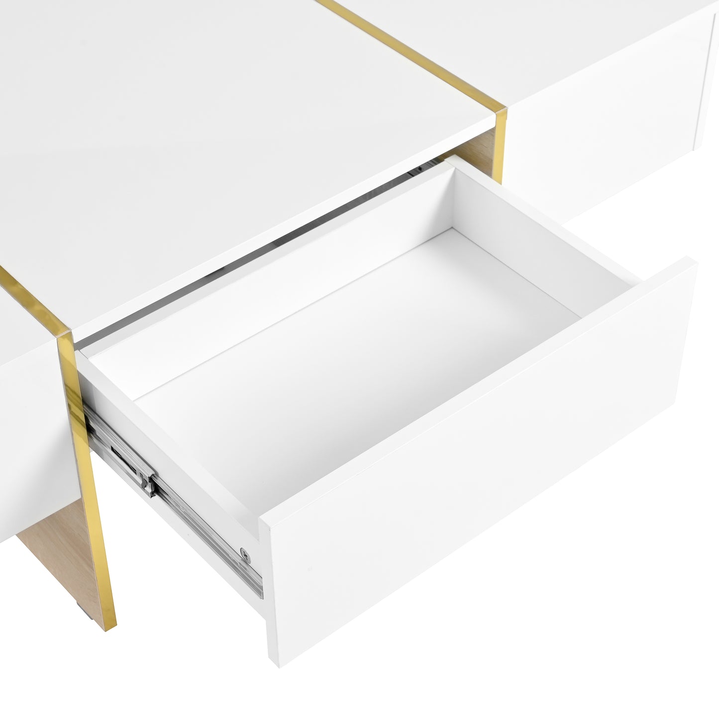 Luxe Divine Collection ~ 47.2 inch x 31.4 inch Multifunctional Rectangular Sofa Table with 2 drawers and Gold Wood Grain Leg Center Table, white