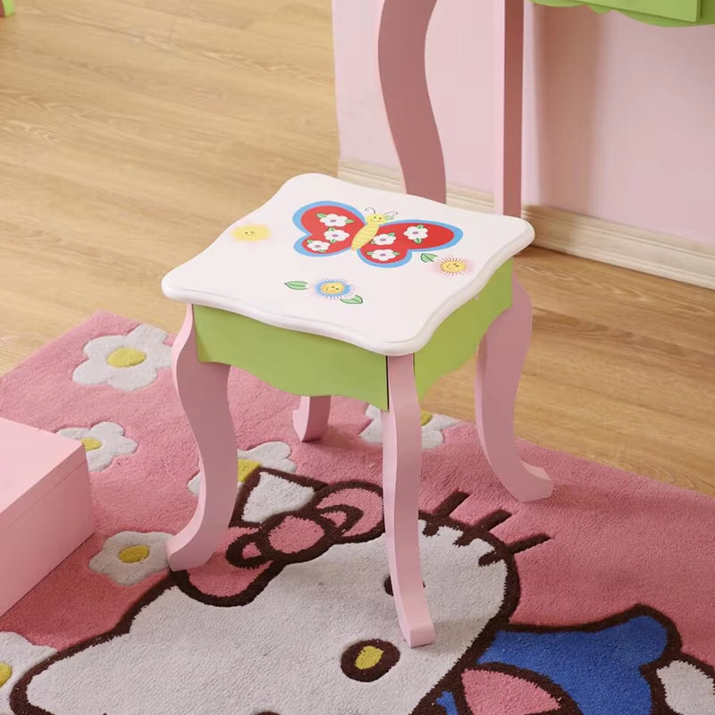 Luxe Divine Collection ~ Princess Vanity Make Up Table Wooden Dressing Table With Mirror And Stool For Kids