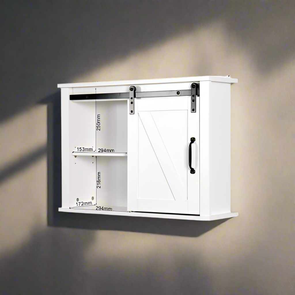 Luxe Divine Collection ~ Bathroom Wall Cabinet with 2 Adjustable Shelves Wooden Storage Cabinet with a Barn Door 27.16x7.8x19.68 inch