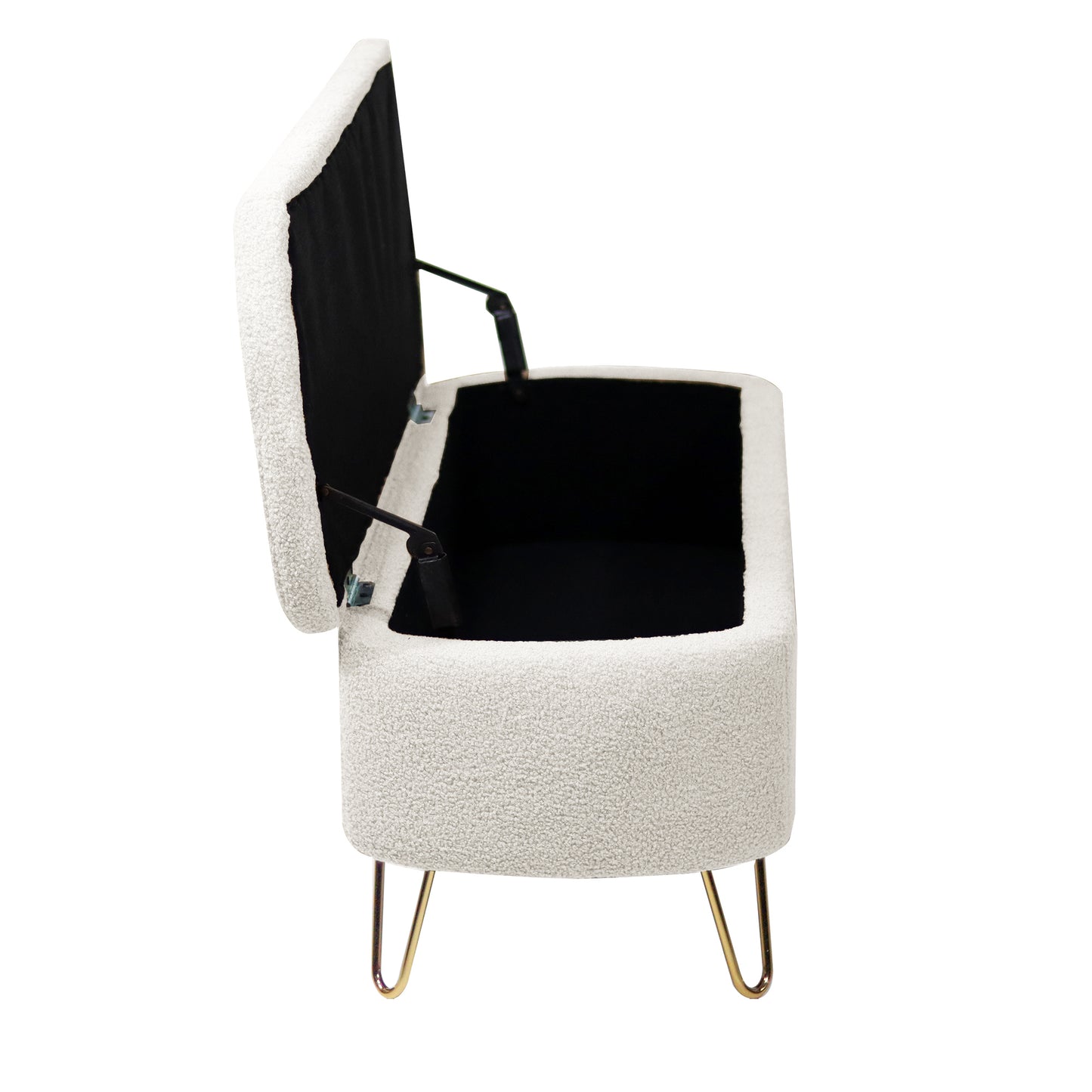 Luxe Divine Collection ~ Ivory White Storage Ottoman Bench for End of Bed Gold Legs