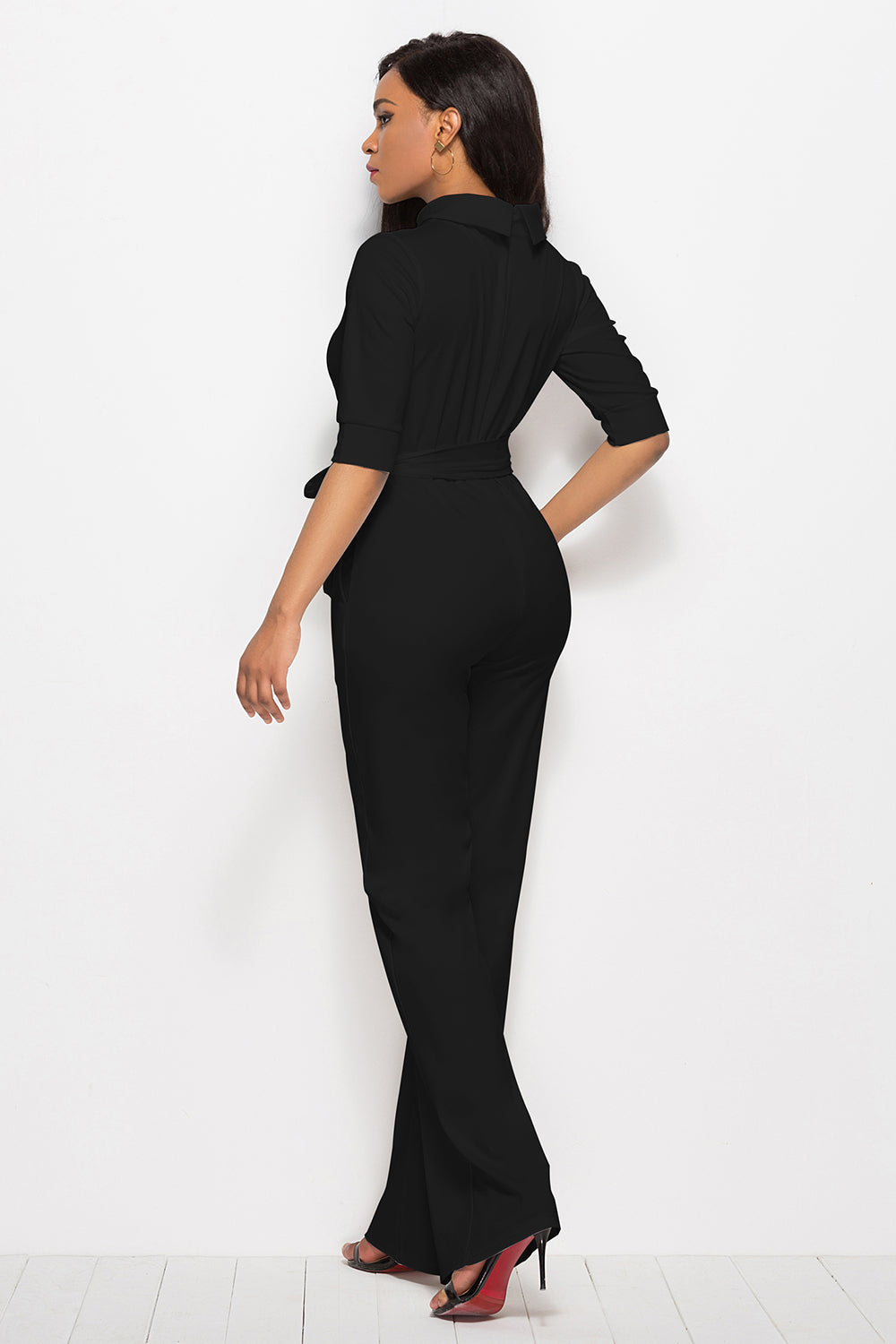 Luxe Divine Collection ~ Mock Neck Tie-Waist Half Sleeve Jumpsuit