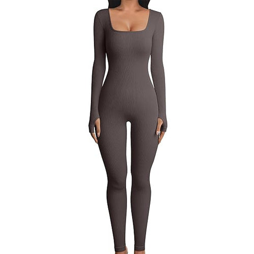 Luxe Divine Collection ~ Women's Yoga Everyday, Sports Fitness Jumpsuit, Long Sleeve, Square Collar, Multiple Colors, S-3xl