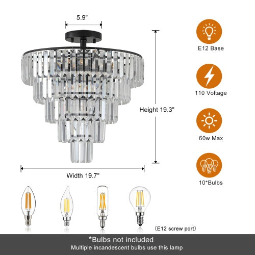 Luxe Divine Collection ~ Large Black Crystal Chandelier, Contemporary Style Chandelier, Dining Room, Living Room, Bedroom - Bulb Not Included