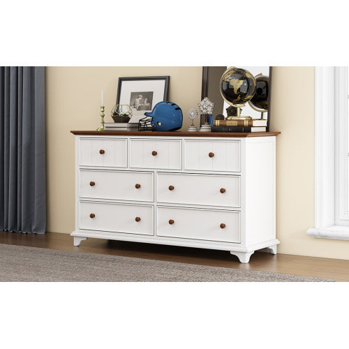 Luxe Divine Collection ~ Wooden Captain Seven-Drawer Dresser For Bedroom, Living Room, Kids' Room, White Walnut