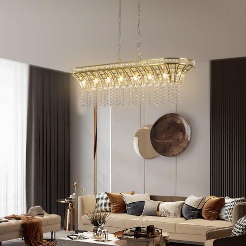 Luxe Divine Collection ~ Modern Champagne Gold Kitchen Island Lamp - Oval Crystal Ceiling Chandelier