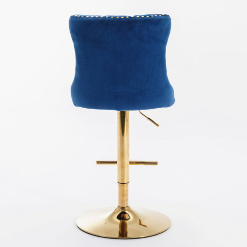 Luxe Divine Collection ~ Golden Swivel Velvet Barstools Adjustable Seat Height From 25-33 Inch Blue, Nailhead Trim, Set Of 2