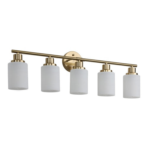 Luxe Divine Collection ~ 5 Lamps Gold Bathroom Vanity Lamp, Frosted Glass Shade, Modern Wall Mounted Lighting Chandelier