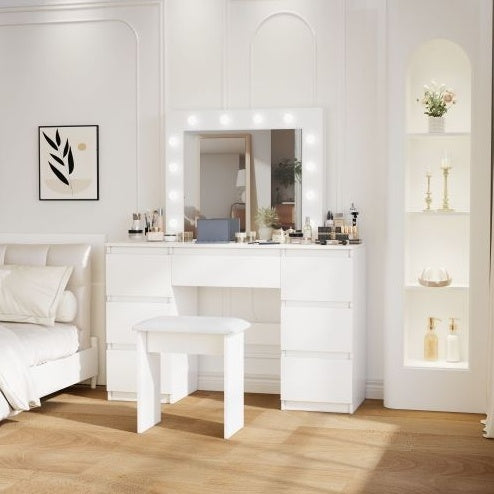 Luxe Divine Collection ~ Large White Vanity Tables With Mirror And Light