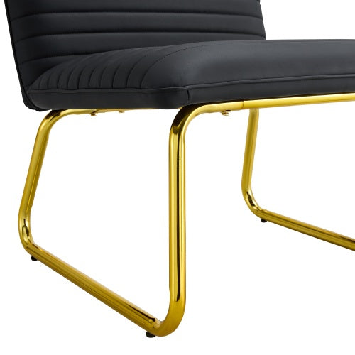 Luxe Divine Collection ~ Black Minimalist Armless Sofa Chair With PU Backrest And Golden Metal Legs, For Office or Home