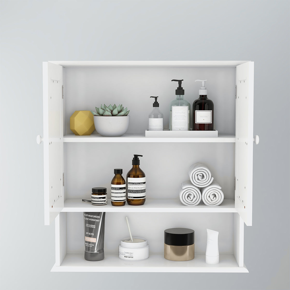 Luxe Divine Collection ~ Bathroom Wall Cabinet With Double Mirror Doors And Shelves