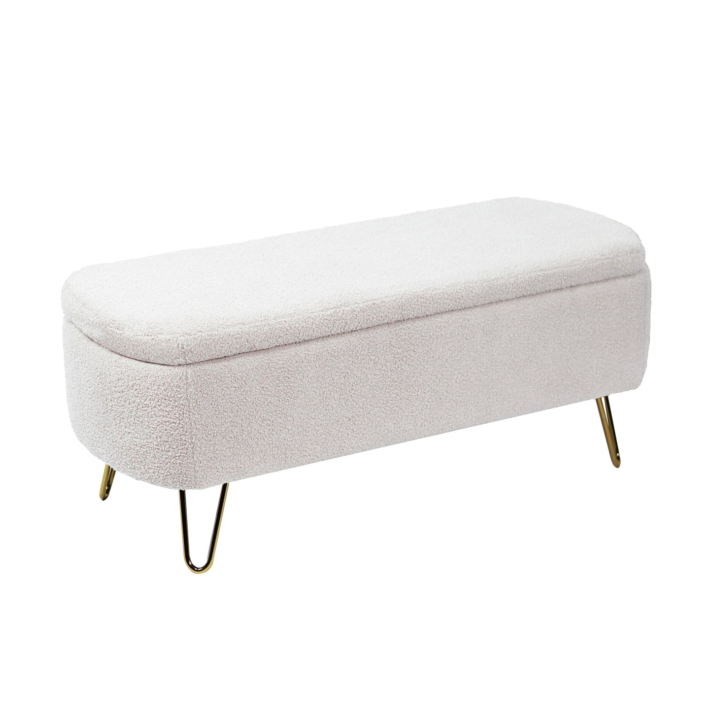 Luxe Divine Collection ~ Ivory White Storage Ottoman Bench for End of Bed Gold Legs