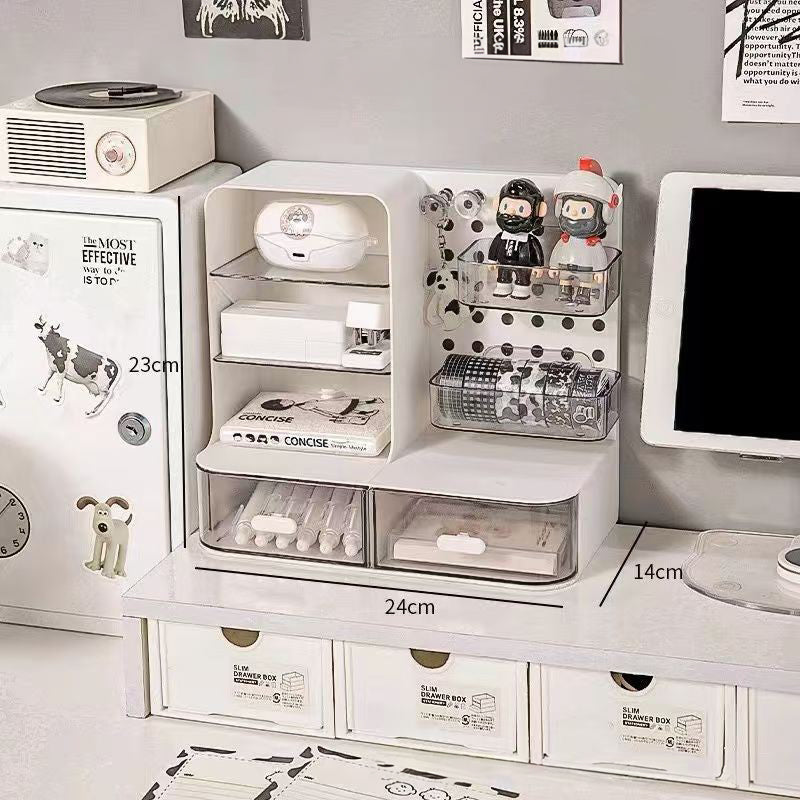 Luxe Divine Collection ~ Adorable Desk Organizer with Hook Drawer, Hole Board, Card Display Stand, Desktop Storage Box, and Stationery Storage Rack