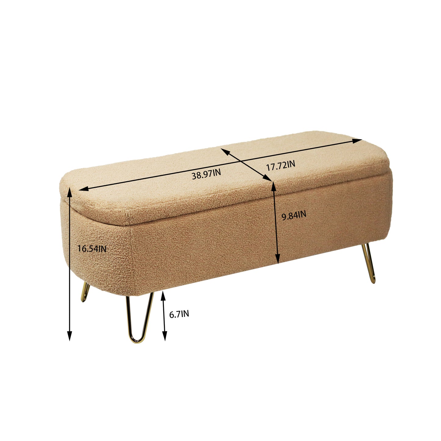 Luxe Divine Collection ~ Camel Storage Ottoman Bench for End of Bed Gold Legs